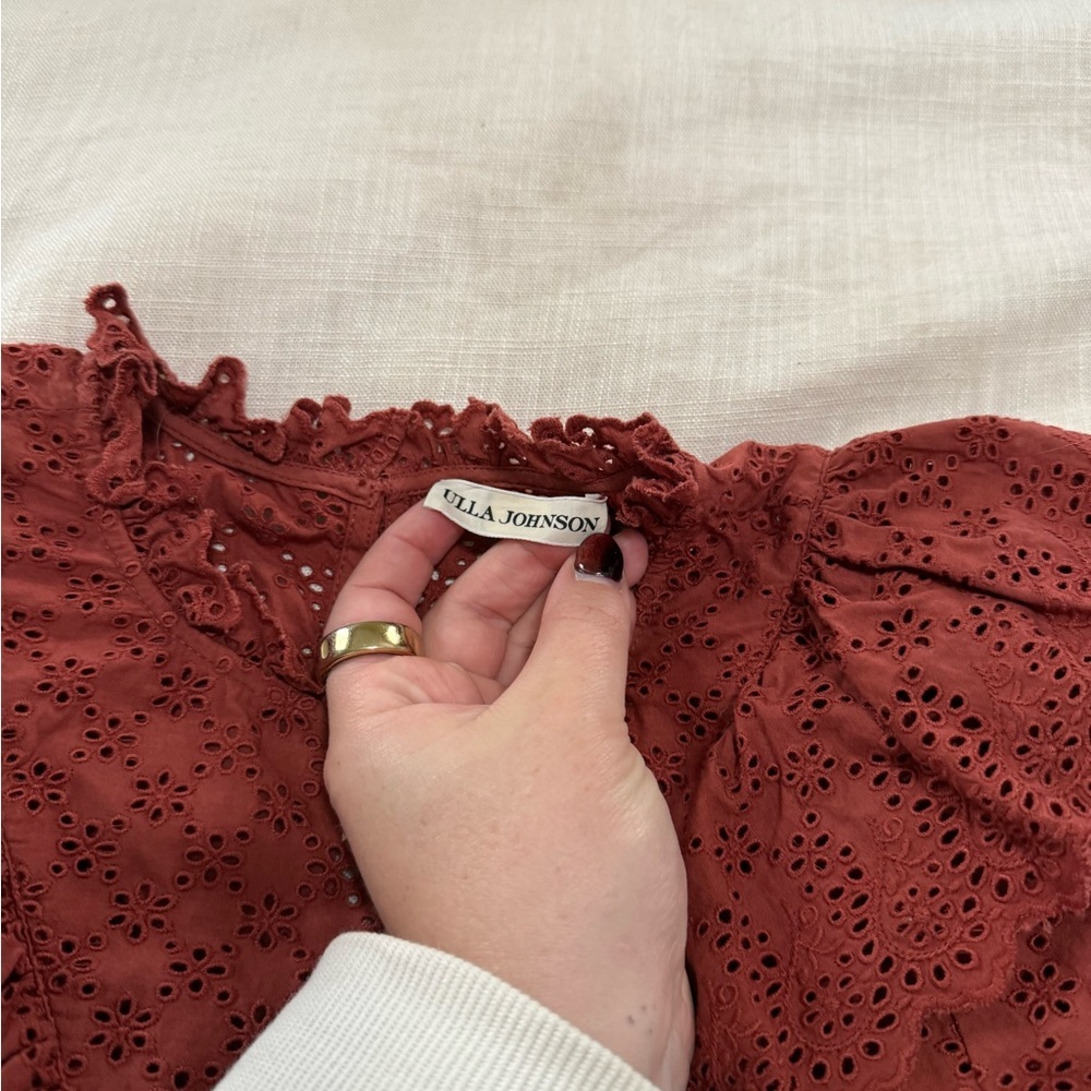 Ulla Johnson Choux Blouse Ruffle Top in Rust / Burnt Orange - Picture 5 of 6